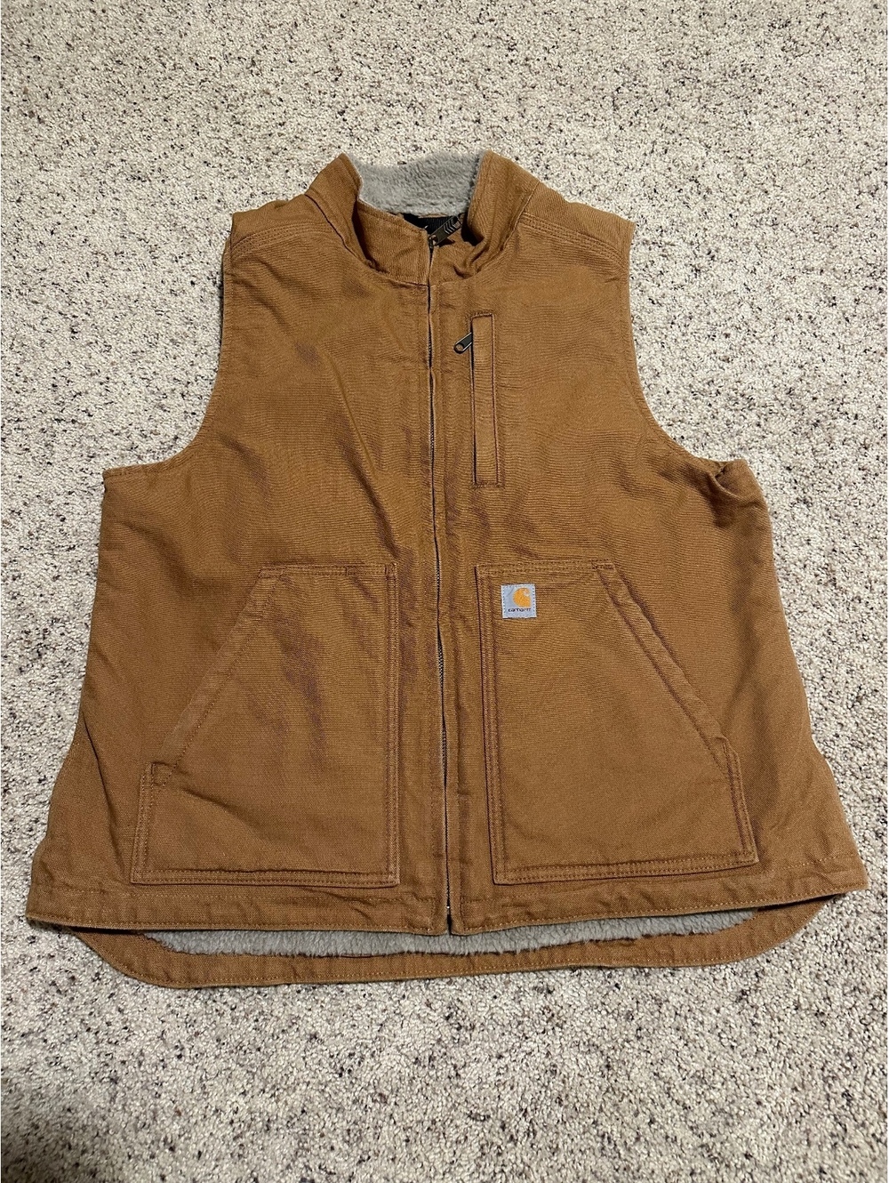 Carhartt Relaxed Fit Sherpa Lined Vest in Brown, Size Large